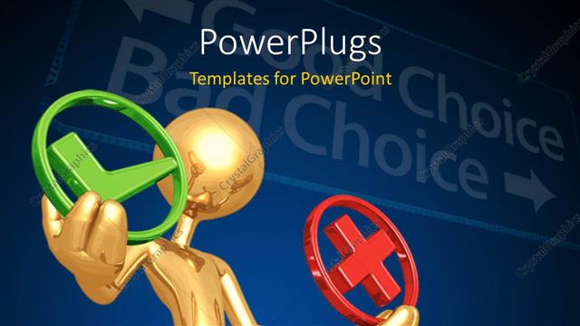  Presentation with green gold - Gold figure holding green check and red x