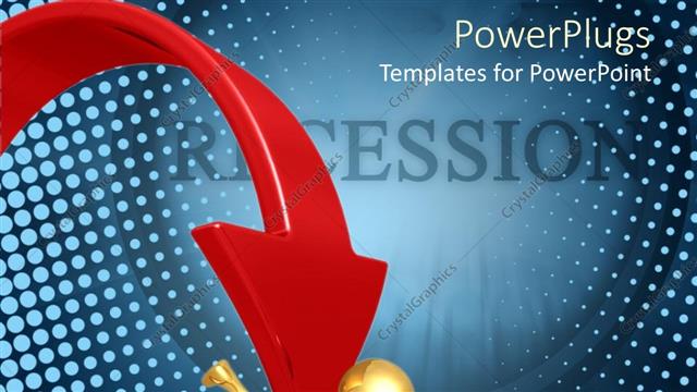  Presentation with red gold - Gold figure pinned down by three dimensional red arrow on blue background