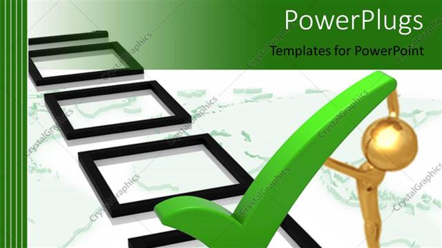  Presentation with green gold - Gold figure placing large green three dimensional check mark in square