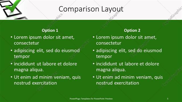 Comparison presentation slide layout