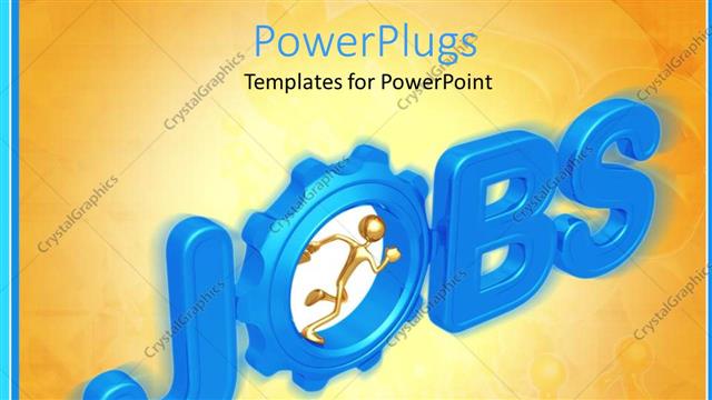  Presentation with gear - Gold figure running inside a gear in the word jobs