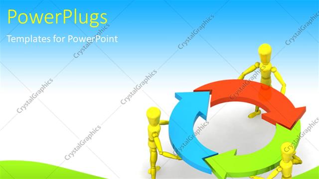  Presentation with green gold - Gold figures holding red, blue, green arrows in circle