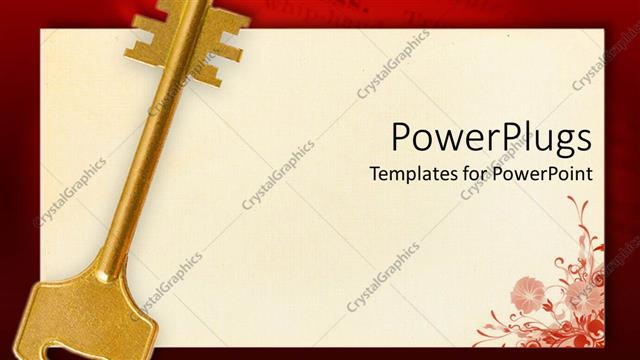  Presentation with corner - Gold key on business card with red flowers in lower right corner