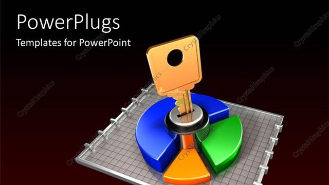  Presentation with pie chart - Gold key inserted in key hole in colorful pie chart