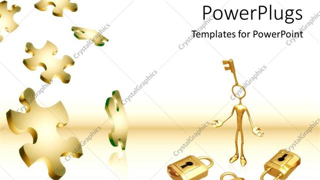  Presentation with white gold - Gold key to locks puzzle pieces problems and solutions white background