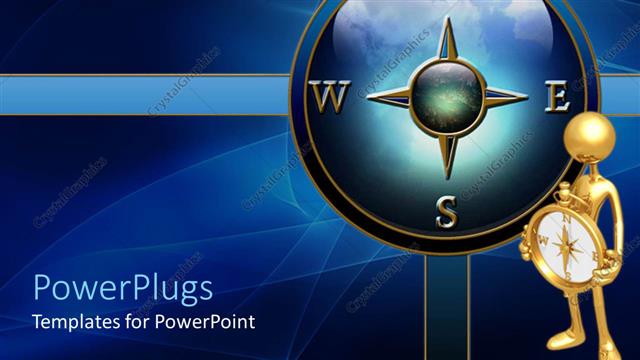  Presentation with blue gold - Gold man holding compass beside large blue compass