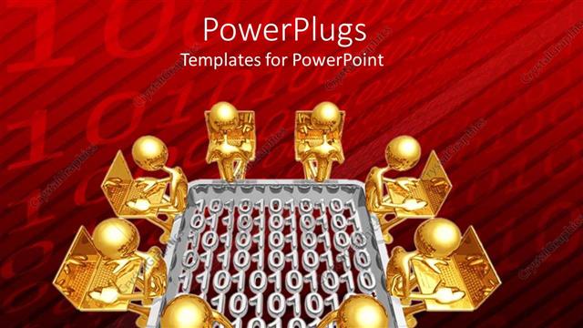  Presentation with gold silver - Gold people on laptops around silver binary code, networking, IT