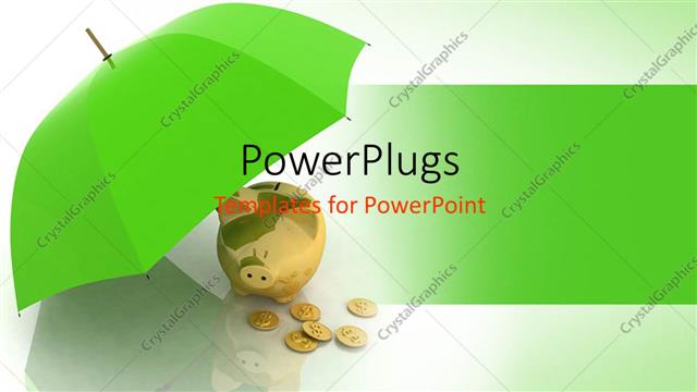  Presentation with green gold - Gold piggy bank and coins under green umbrella