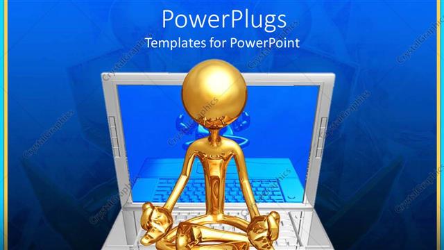  Presentation with laptop - Gold plated 3D depiction of man doing yoga on laptop