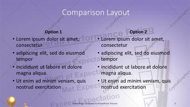 Comparison presentation slide layout