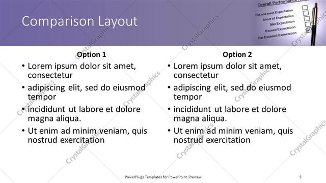 Comparison presentation slide layout