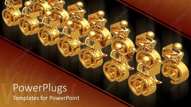  Presentation with black men - Gold plated 3D men using laptop on email symbol and black background?