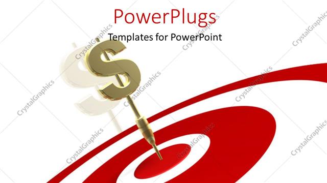  Presentation with red gold - Gold plated dart with dollar tail hits bulls eye of red target