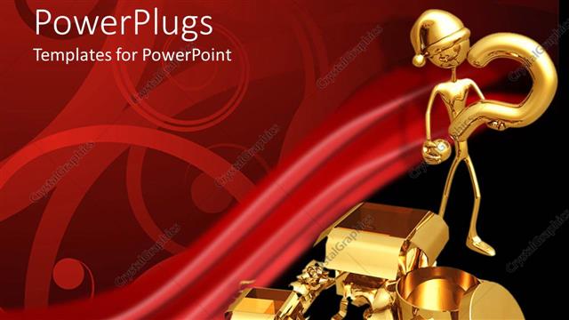  Presentation with gift - Gold plated man asking questions about a gift package