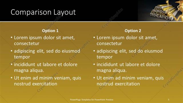 Comparison presentation slide layout