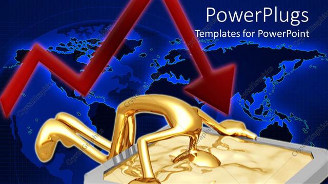 Presentation with loss - Gold plated man hides head in liquid as graph shows loss
