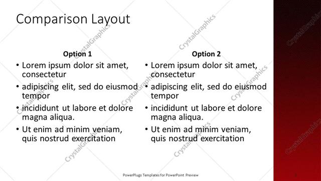 Comparison presentation slide layout