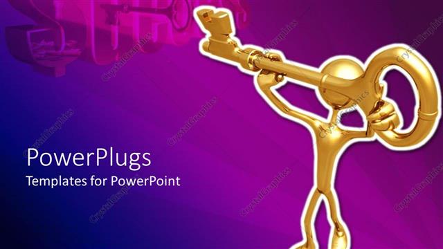  Presentation with purple gold - Gold plated three dimensional man carrying key to success on purple background