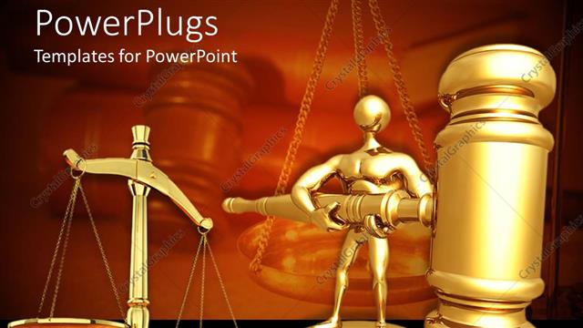  Presentation with weighing scale - Gold plated weighing scale with man holding gavel depicting justice