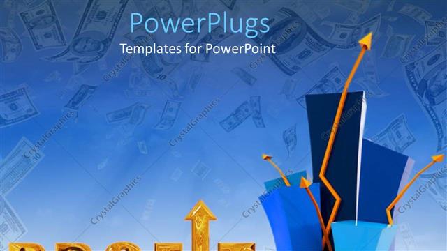  Presentation with gold bars - Gold profit word with arrow instead of i letter and chart bars with gold rising arrows