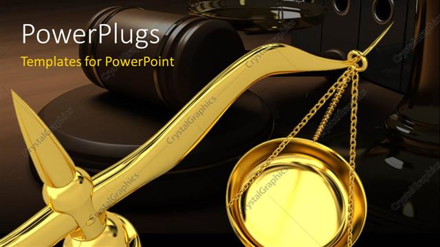  Presentation with law - Gold scales of justice with gavel in background