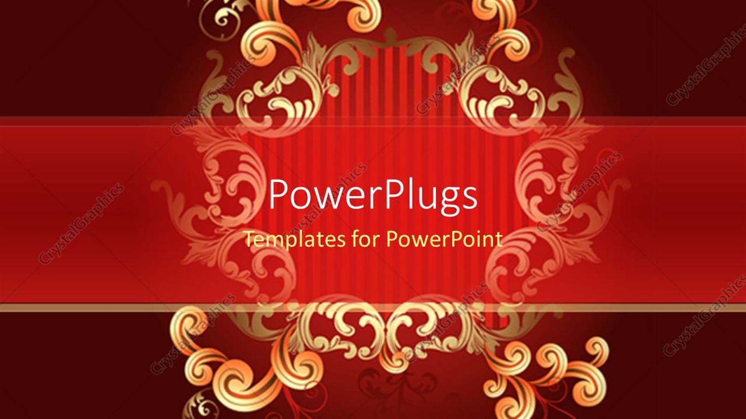 Featuring Gold Scroll Graphic with Red Stripes, Burgundy Background, Formal