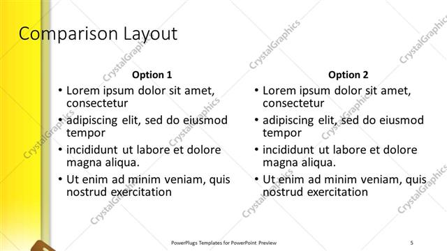 Comparison presentation slide layout