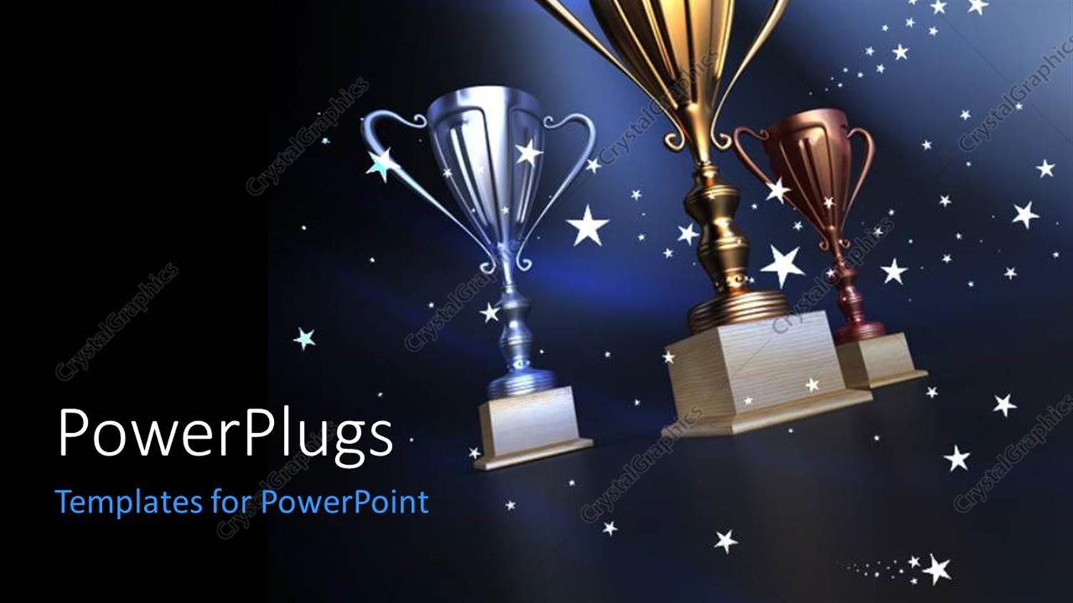 Featuring Gold Silver and Bronze Cups on a Dark Blue Background