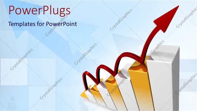  Presentation with gold silver - Gold and silver colored Bar chart with a red arrow