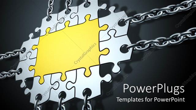  Presentation with gold border - Gold and silver jigsaw puzzle with chains attached to border pieces