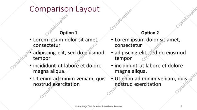 Comparison presentation slide layout