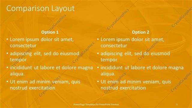 Comparison presentation slide layout
