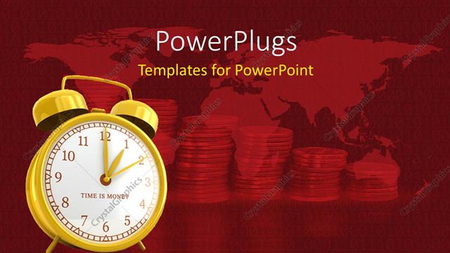  Presentation with golden - A clock with a lot of coins in the background