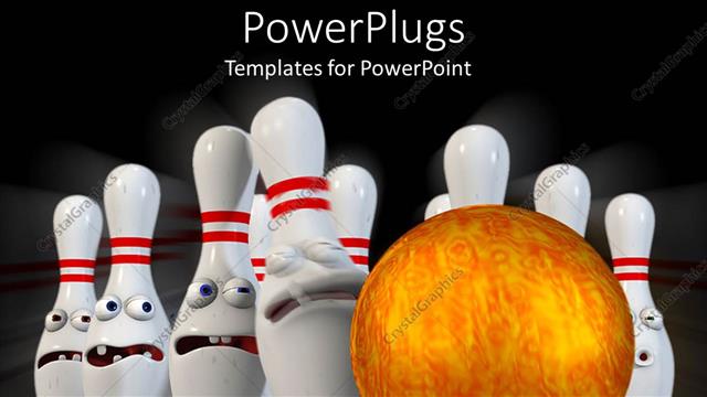  Presentation with bowling - A golden bowling ball hitting a set of white bowling ins