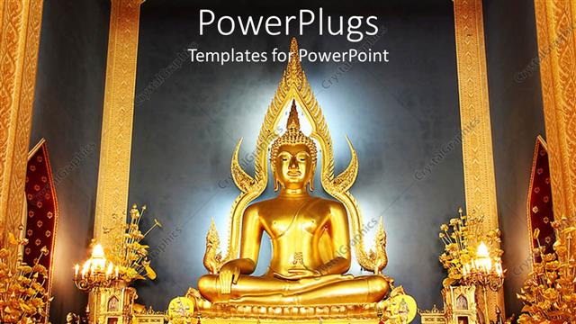  Presentation with buddha - Golden buddha statue, illuminating temple