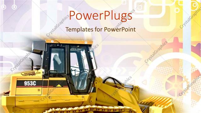  Presentation with bulldozer - A golden bulldozer with multi colored background including lines and circles