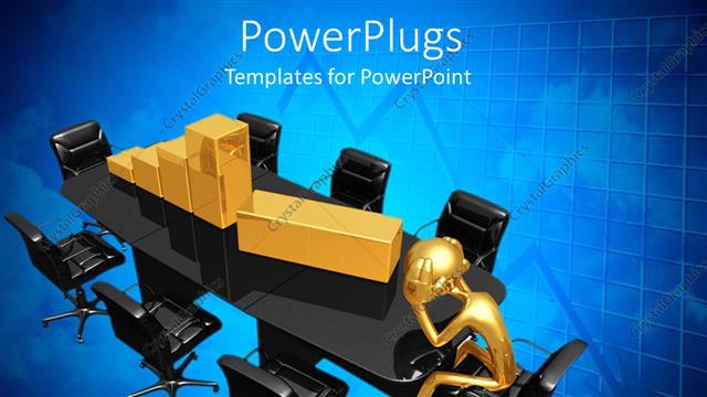  Presentation with loss - A golden character with a bar chart on a black table