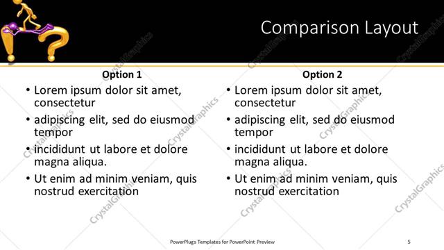 Comparison presentation slide layout