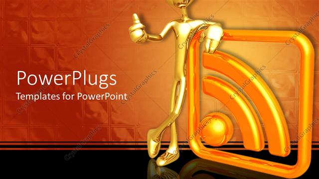  Presentation with shape - A golden charcterstanding cross legged and leaning on a golden shape