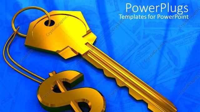  Presentation with golden dollar sign - A golden dollar sign key chain with a key