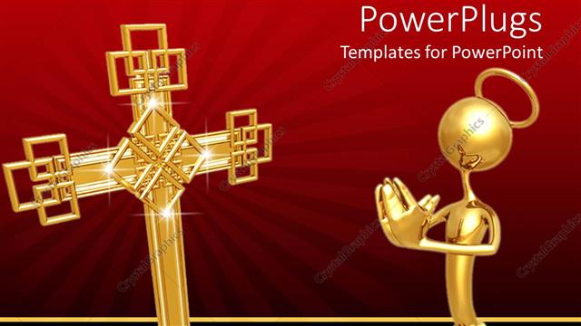  Presentation with cross - A golden figure with a cross and reddish background