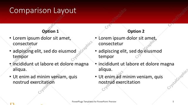 Comparison presentation slide layout