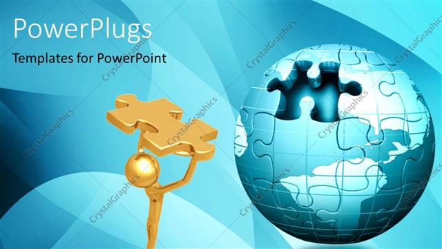  Presentation with golden puzzle piece - A golden figure with puzzle piece trying to solve a jigsaw puzzle