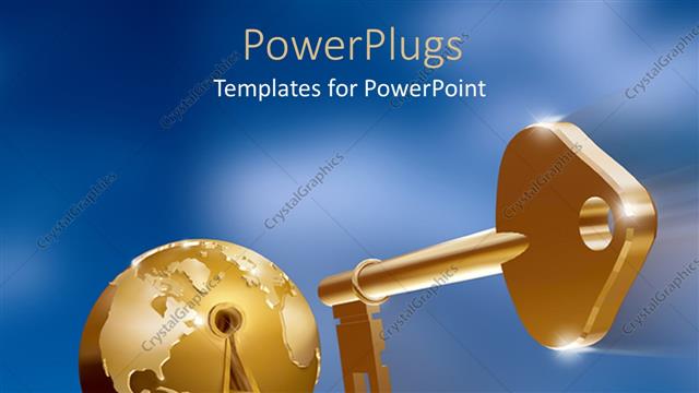  Presentation with unlock - Golden key with an earth globe with a hey hole