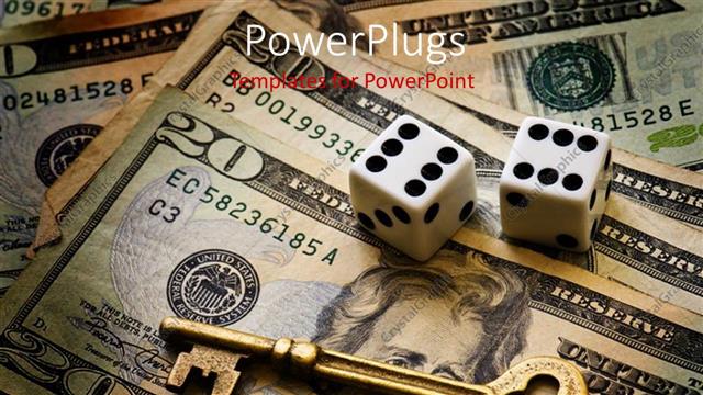  Presentation with pair - A golden key and a pair of dice on some dollar bills