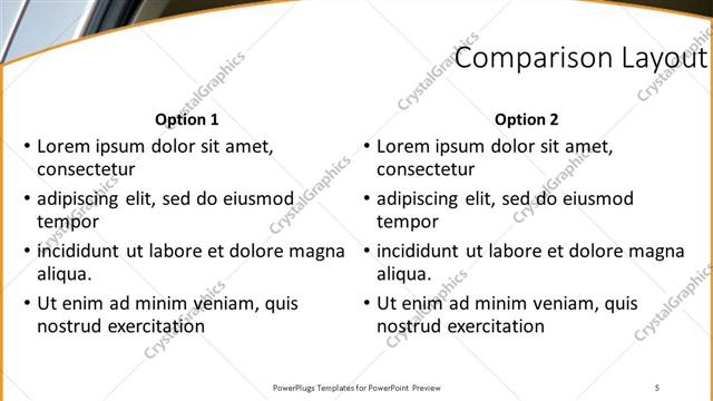 Comparison presentation slide layout