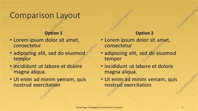Comparison presentation slide layout