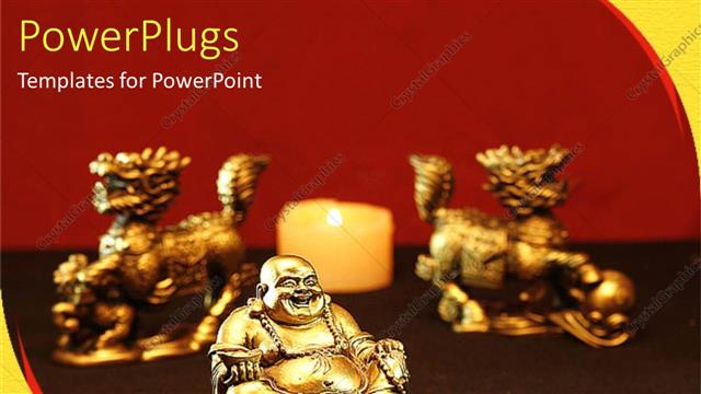  Presentation with horses - Golden statue of Buddha with two horses and lighted candle