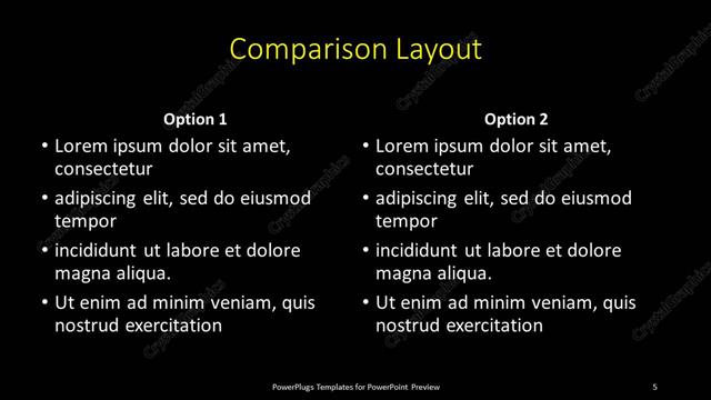 Comparison presentation slide layout