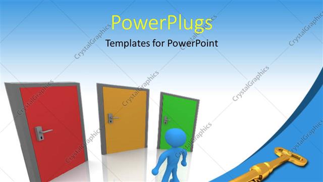  Presentation with man door - Golden SUCCESS key with man standing before three colored doors
